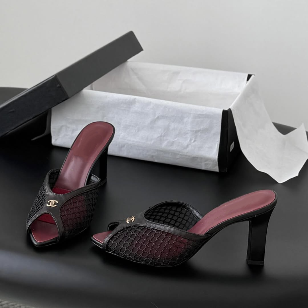 Mesh & Leather CC Open Toe Slip-On Mule Sandals