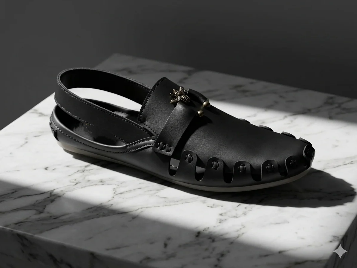 Vintage Bee Charm Leather Mule Sandals