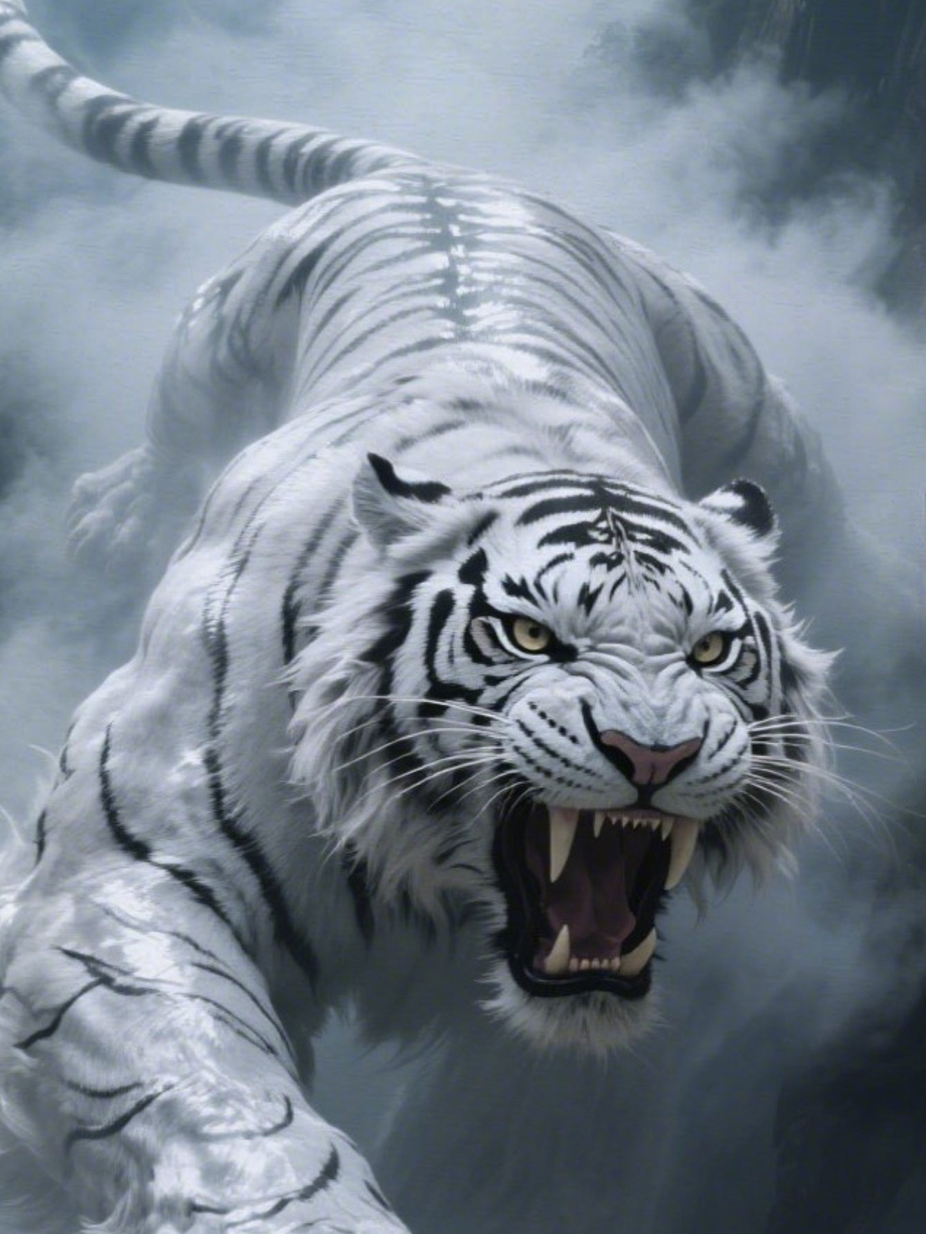 White Tiger Men's short-sleeved T-shirt summer T-shirt top full of print