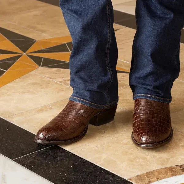 Handmade Croc Print Leather Slip On Western Cowboy Boots