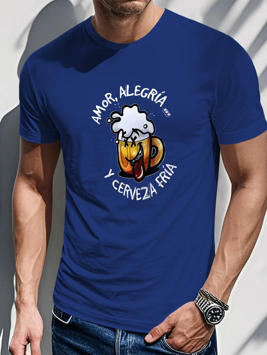 Men's Printed T-shirt-AMOR, ALEGRIA Y CERVEZA FRIA