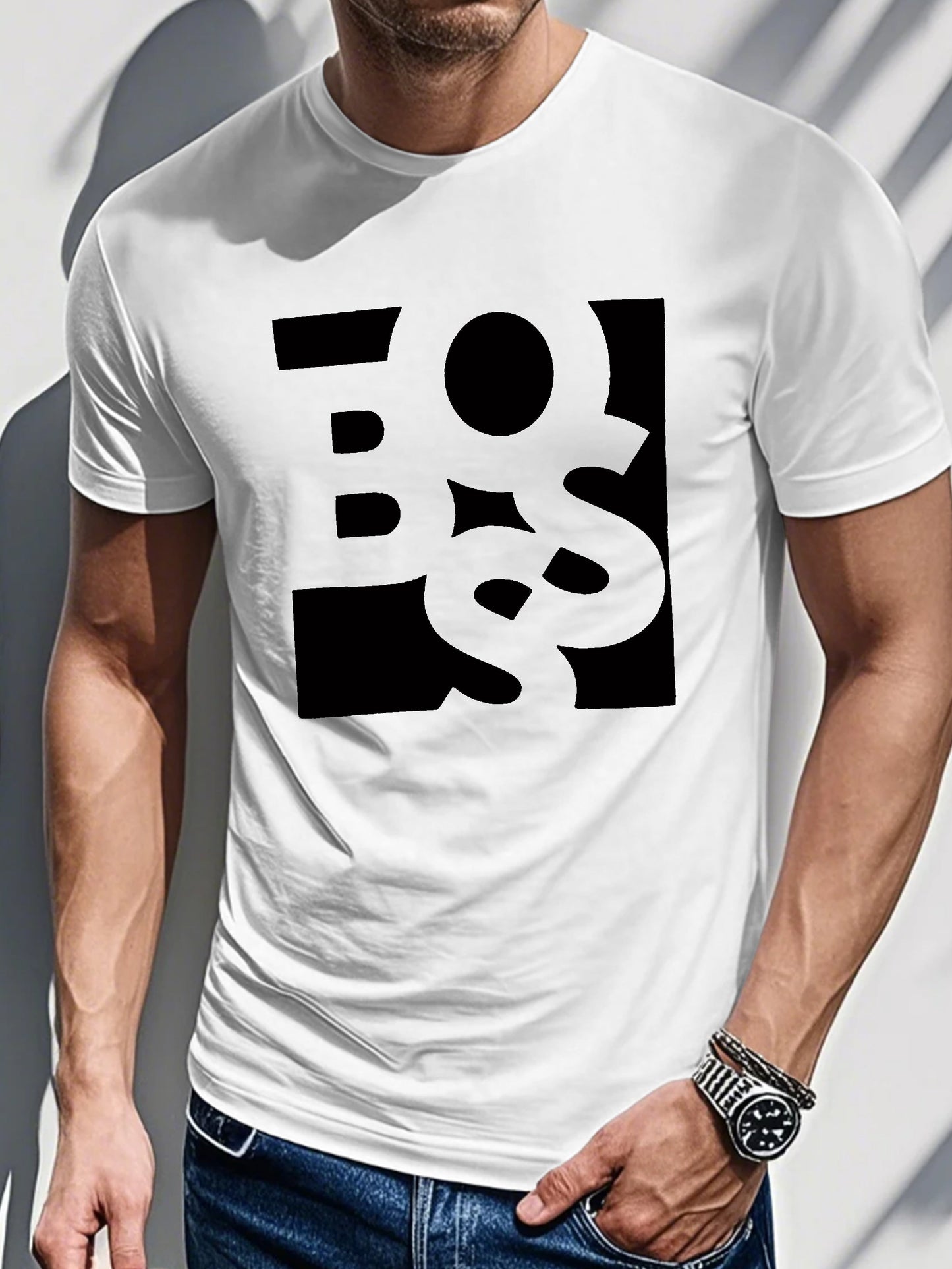 Men's Printed T-shirt-Square random letter printing