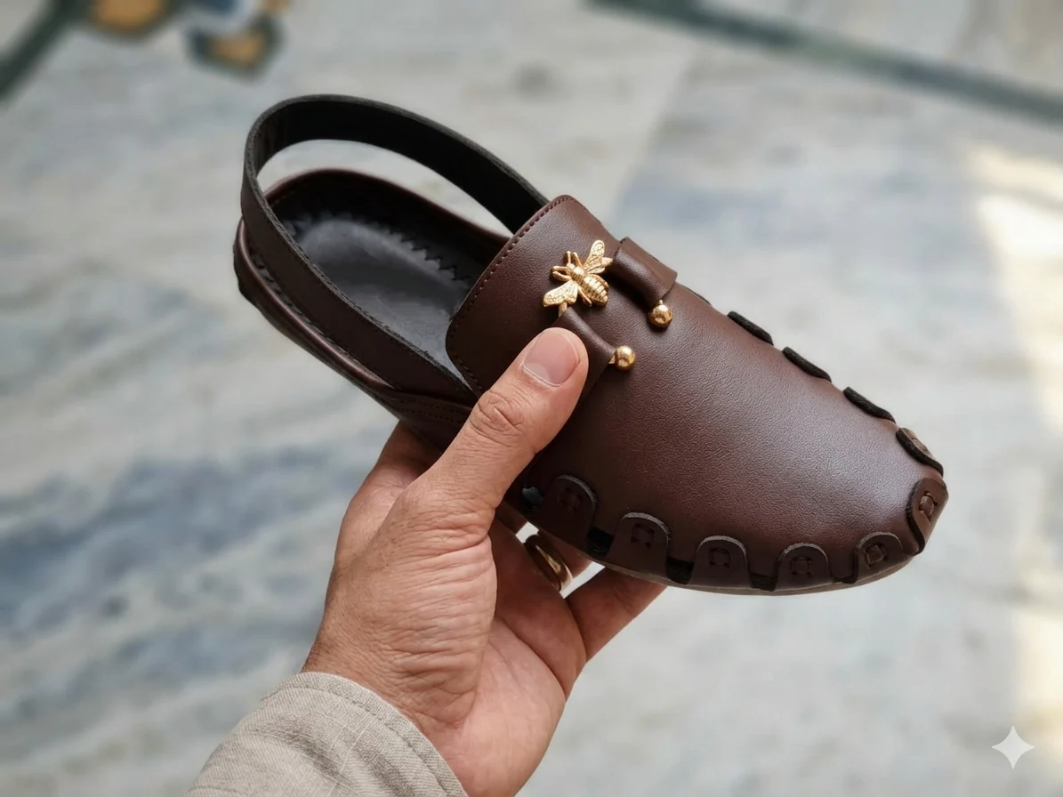 Vintage Bee Charm Leather Mule Sandals