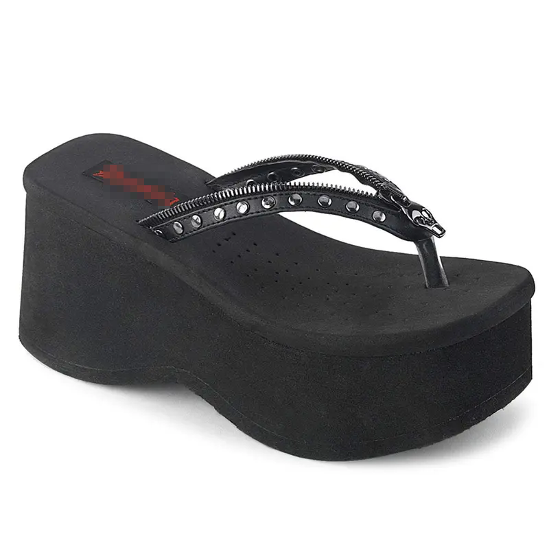 Black Vegan Zipper Leather Sandals