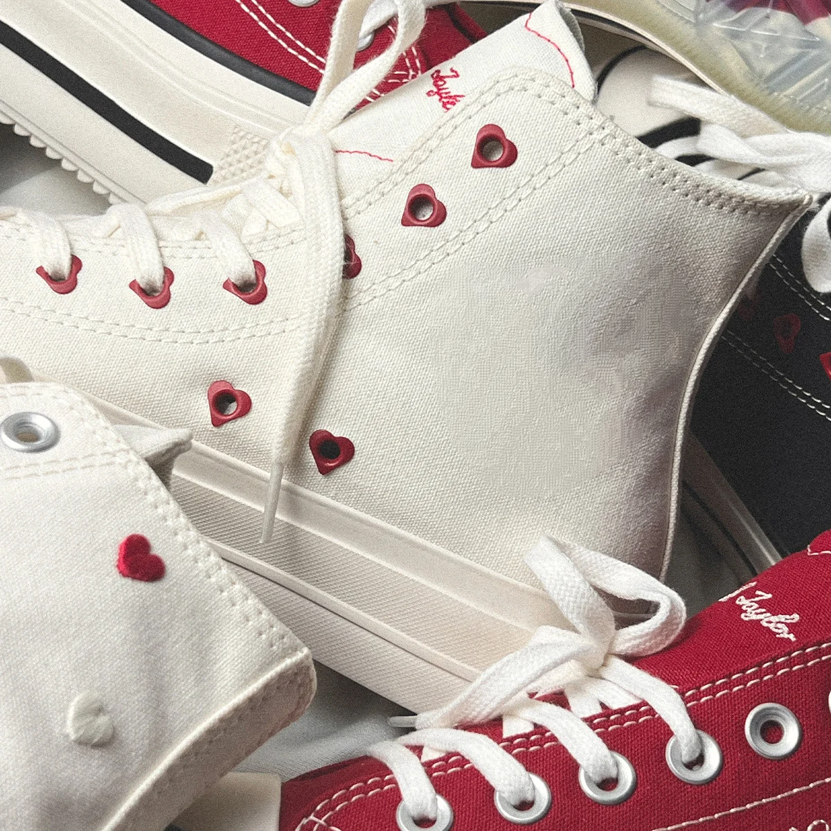 New Lift Chucks In Love White Old Red Burgundy High-Top Canvas Shoes