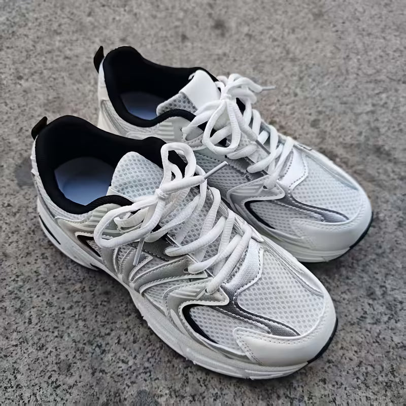 Easy Solid Color Lace-Up Mesh Upper Casual Sneakers