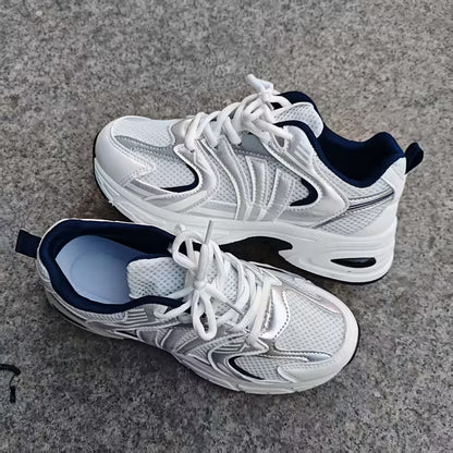 Easy Solid Color Lace-Up Mesh Upper Casual Sneakers