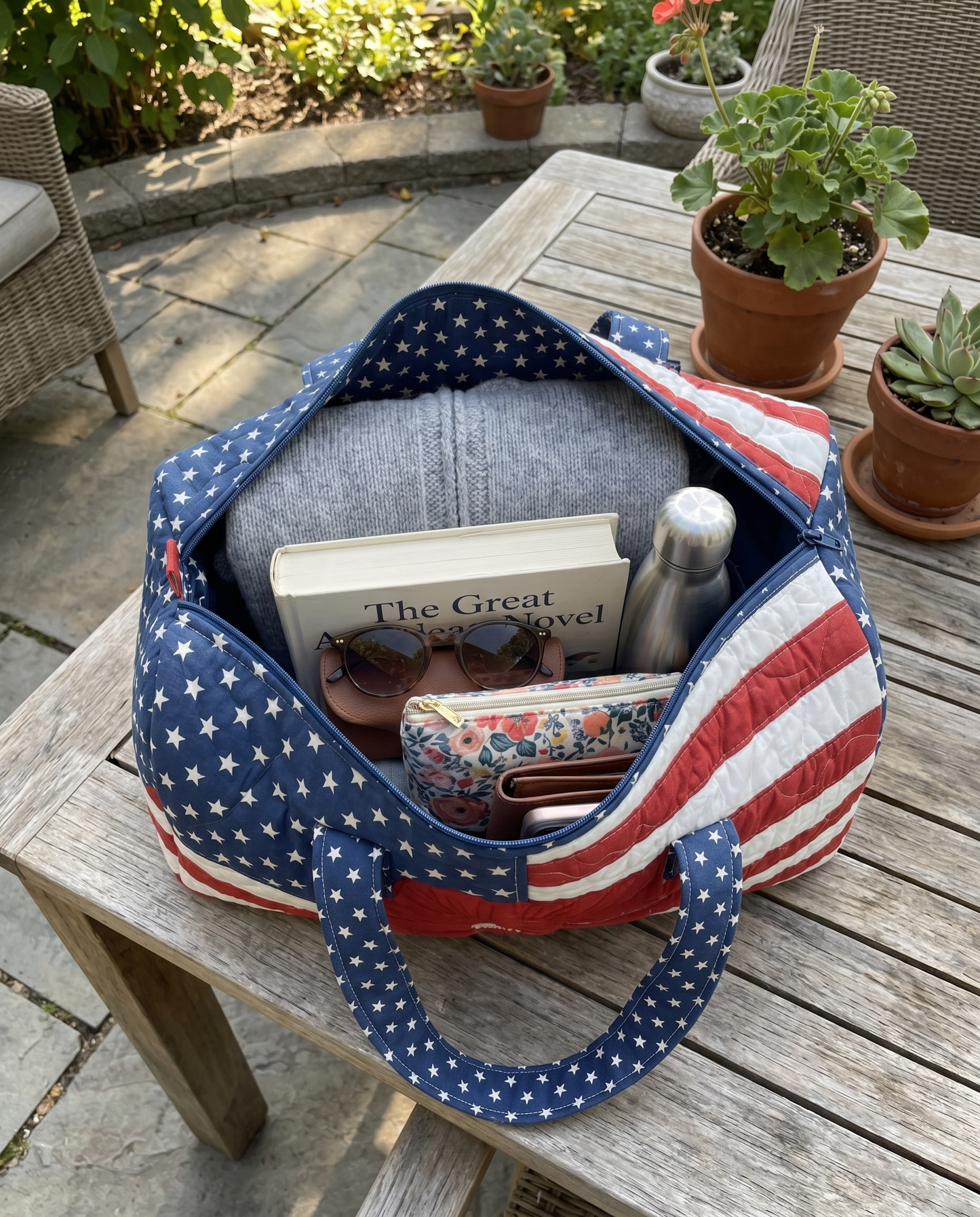 Handmade Quilted USA Flag Tote Bag