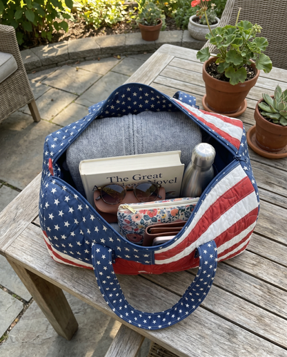 Handmade Quilted USA Flag Tote Bag