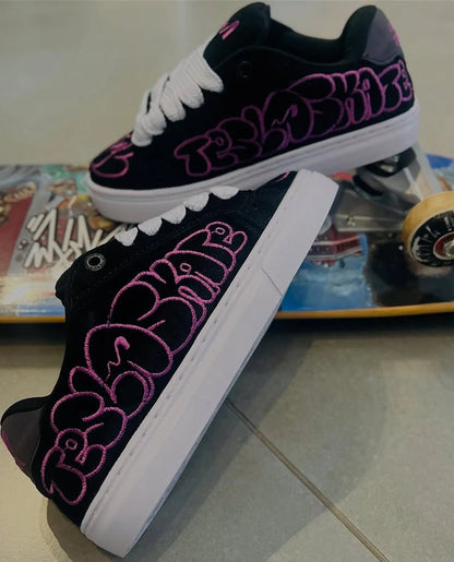 Purple Graffiti Black Skate Sneakers