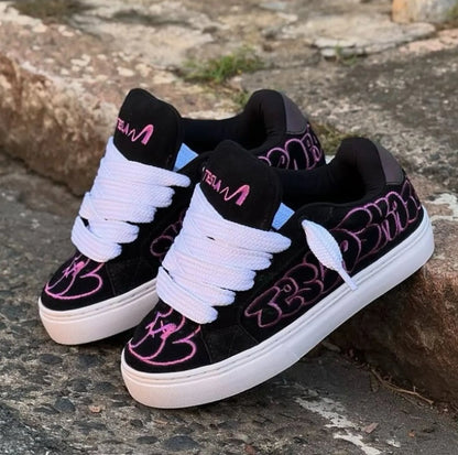 Purple Graffiti Black Skate Sneakers