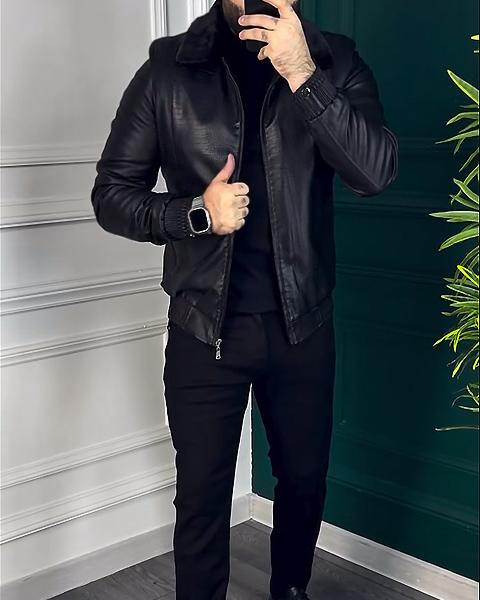 Leather Jacket With Fur Collar