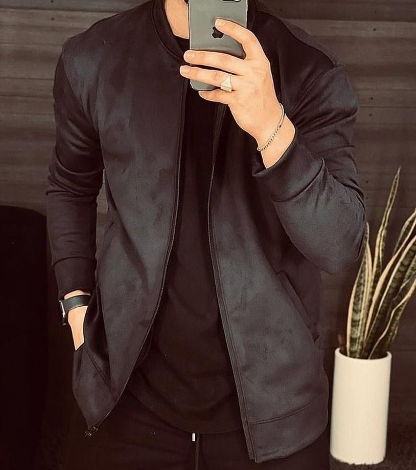 New Men's Casual Suede Lightweight Sweatshirt Jacket