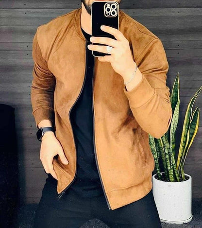 New Men's Casual Suede Lightweight Sweatshirt Jacket