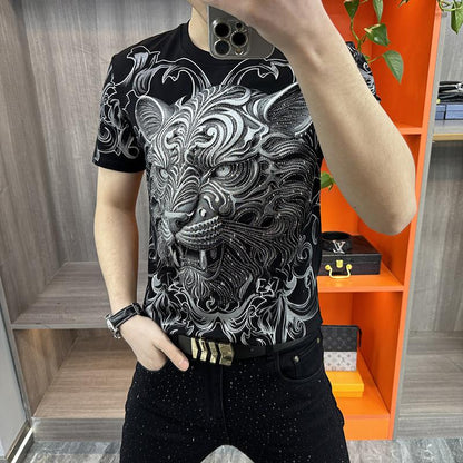 3D Personalized Rhinestone Print Summer Round Neck T-Shirt