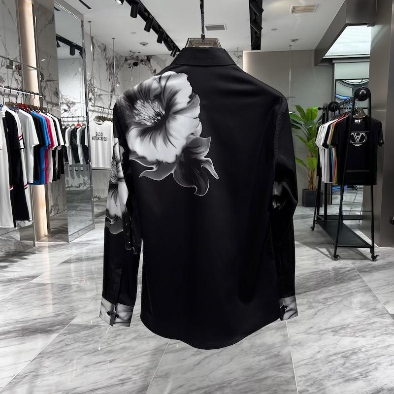 Classic Black and White Floral Rhinestone Shirt