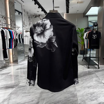 Classic Black and White Floral Rhinestone Shirt