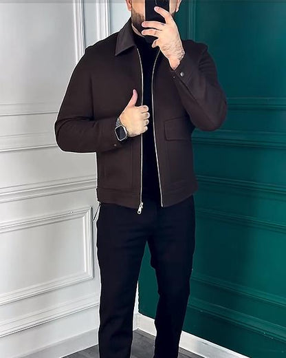Leather Collar Double Pocket Jacket