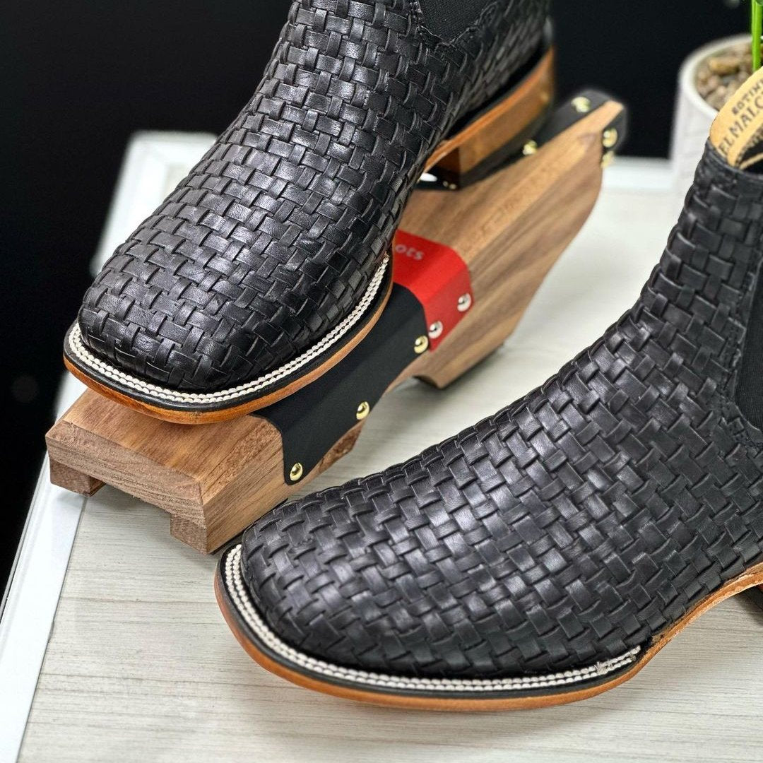 Hand-Woven Cowhide Cowboy Boots