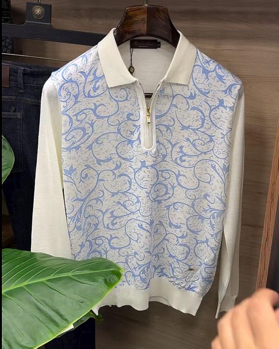 Bright Print Zip-Up Polo Sweatshirt