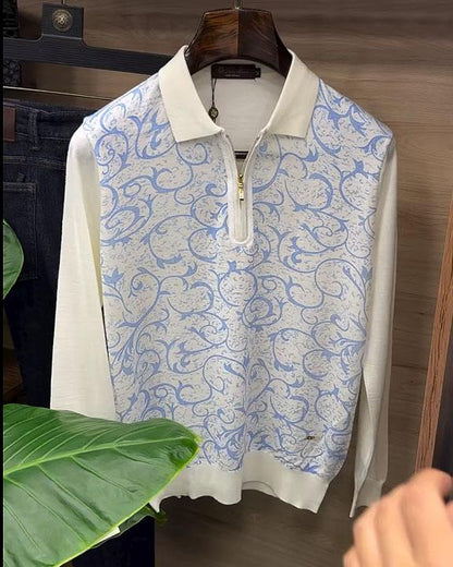 Bright Print Zip-Up Polo Sweatshirt