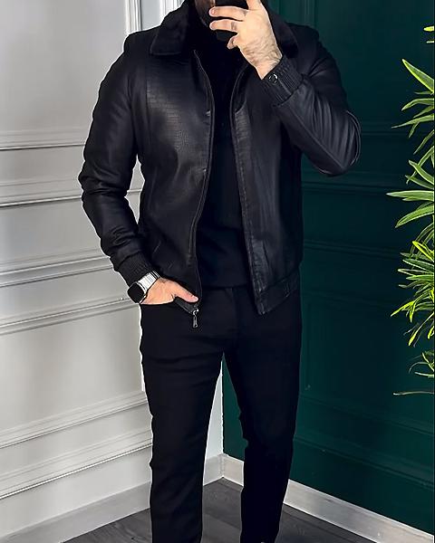 Leather Jacket With Fur Collar