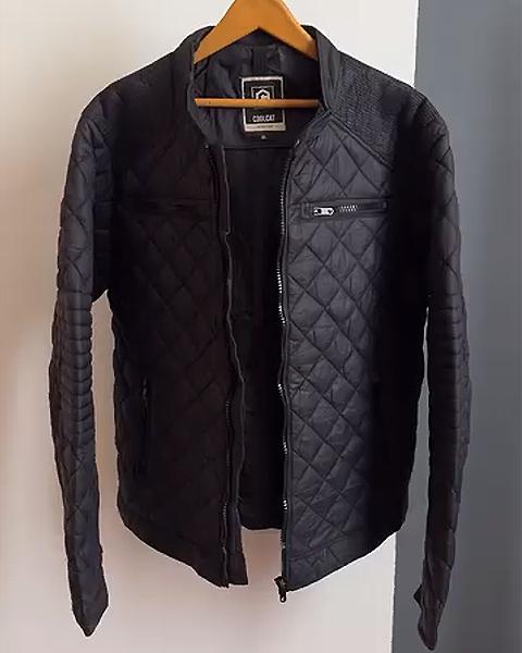 Crew Neck Twill Quilted Biker Jacket