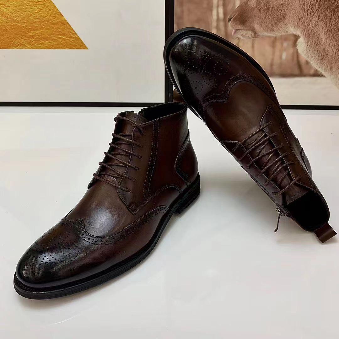 Men's Handmade Lace Up Side Zipper Ankle Boots