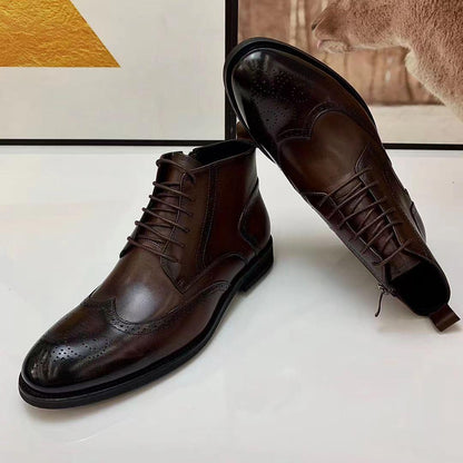 Men's Handmade Lace Up Side Zipper Ankle Boots