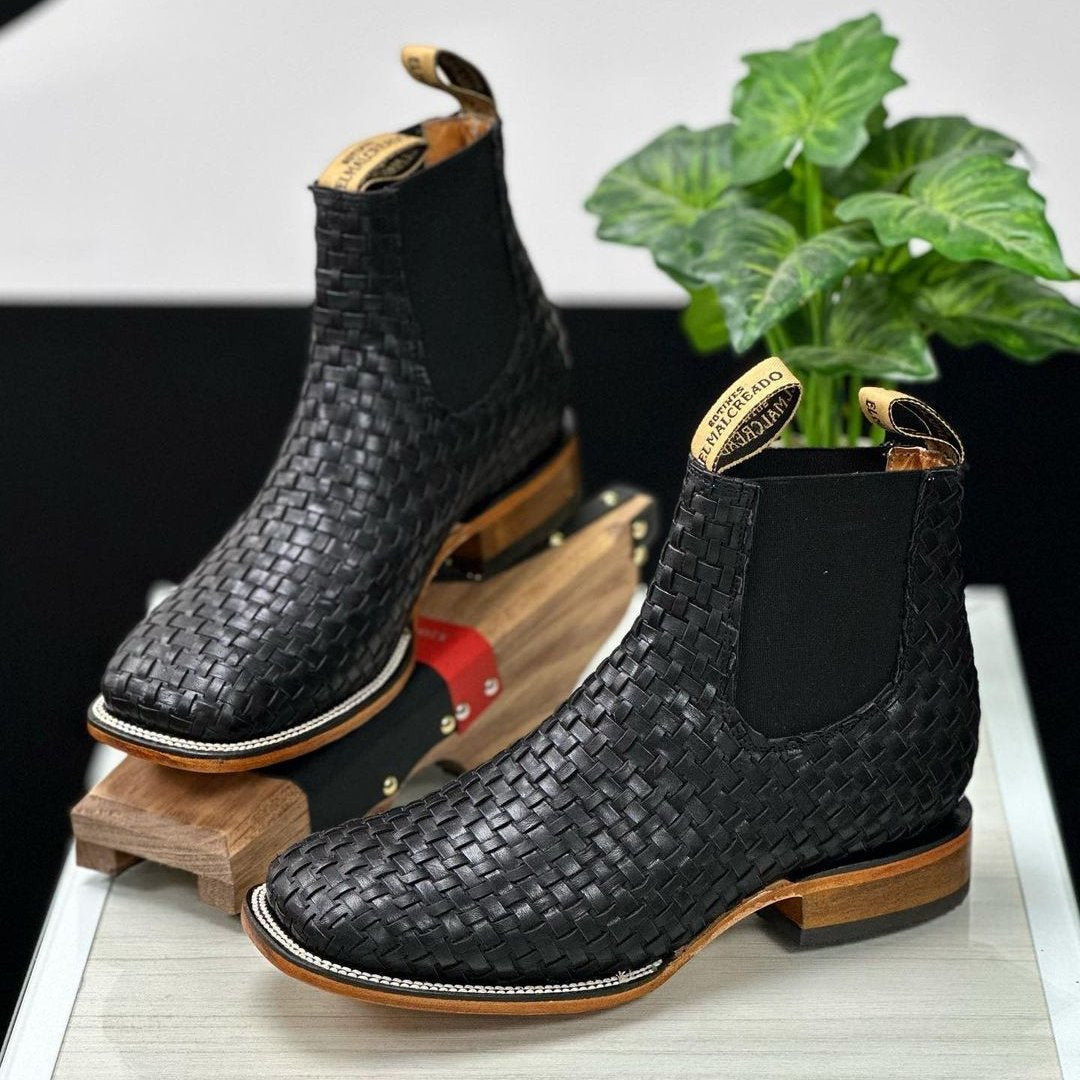 Hand-Woven Cowhide Cowboy Boots