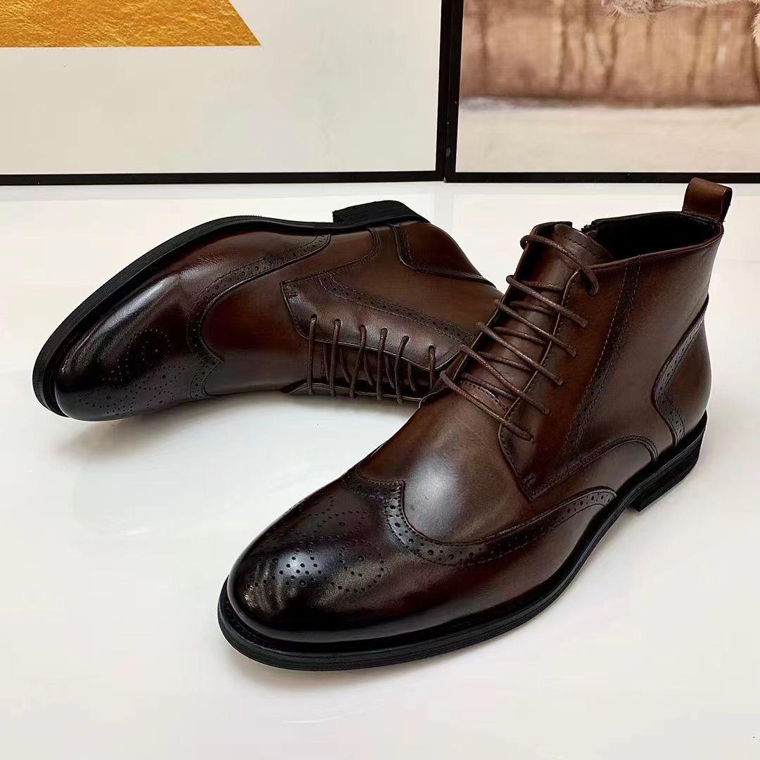 Men's Handmade Lace Up Side Zipper Ankle Boots