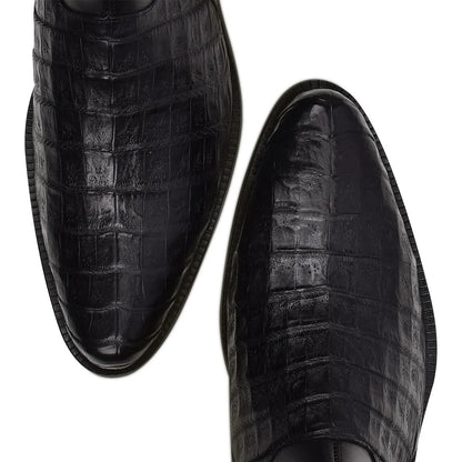 Black Dress Casual Caiman Leather Ankle Boots For Men