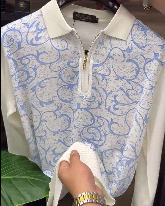 Bright Print Zip-Up Polo Sweatshirt