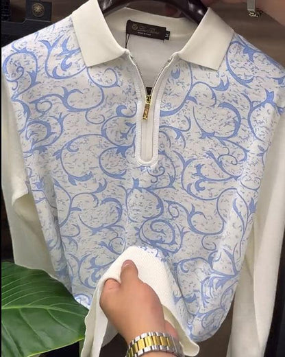 Bright Print Zip-Up Polo Sweatshirt