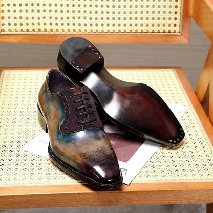 Galaxy Calfskin Fiddle Back Handmade Goodyear Polished Oxford Business Shoes
