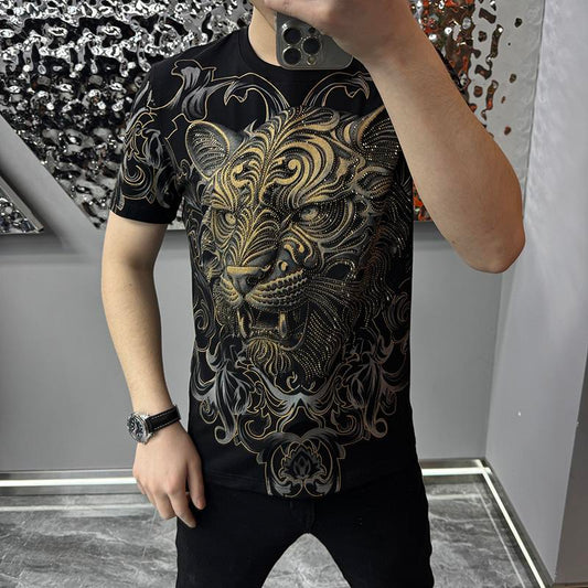 3D Personalized Rhinestone Print Summer Round Neck T-Shirt