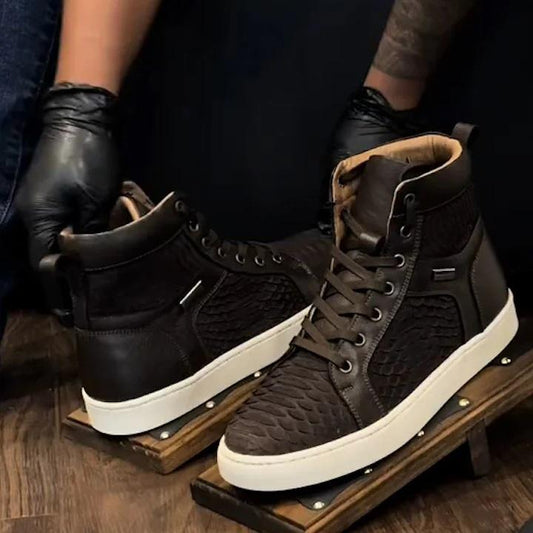 Handmade Python Leather Textured High-Top Classic Boots