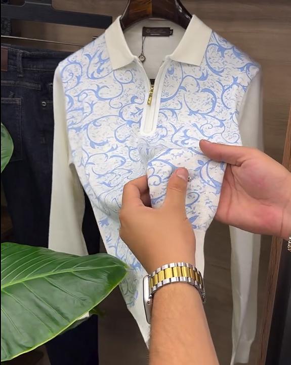 Bright Print Zip-Up Polo Sweatshirt