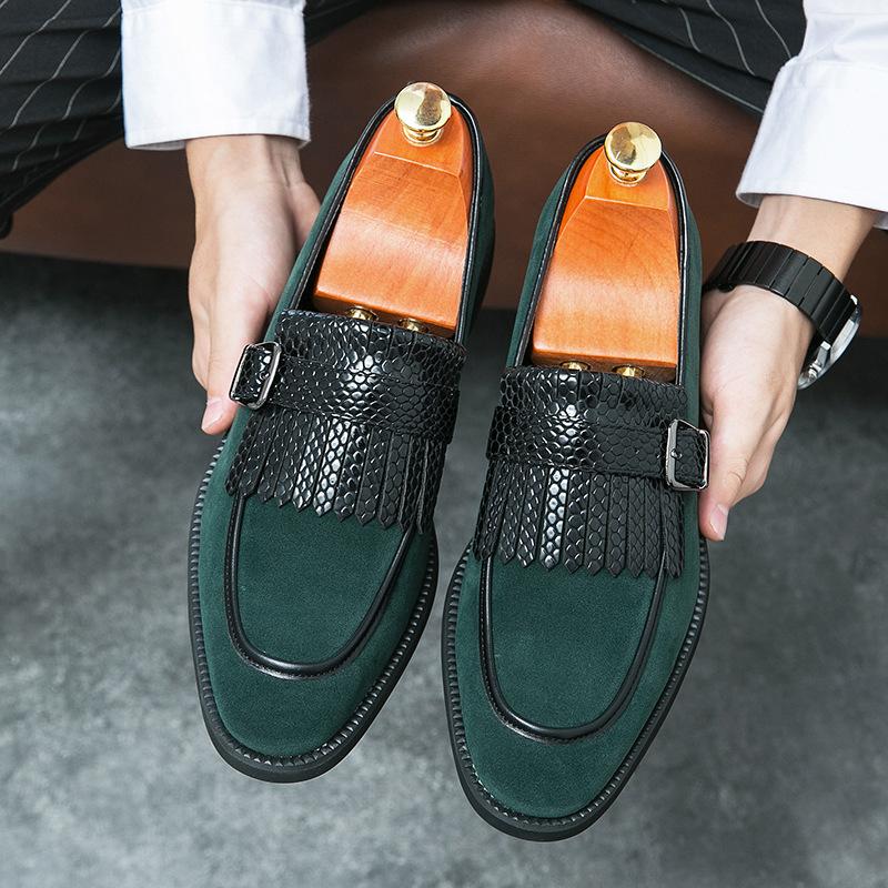 Men's Handmade Tassel Buckle Low Heel Monks Leather Shoes