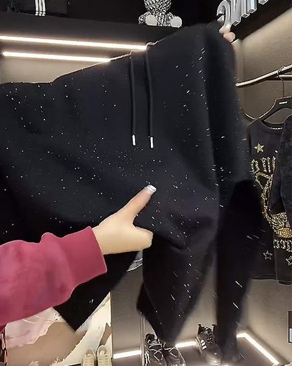Black Hooded Sweatshirt With Starry Sequins