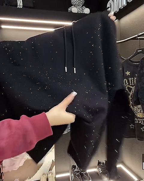 Black Hooded Sweatshirt With Starry Sequins