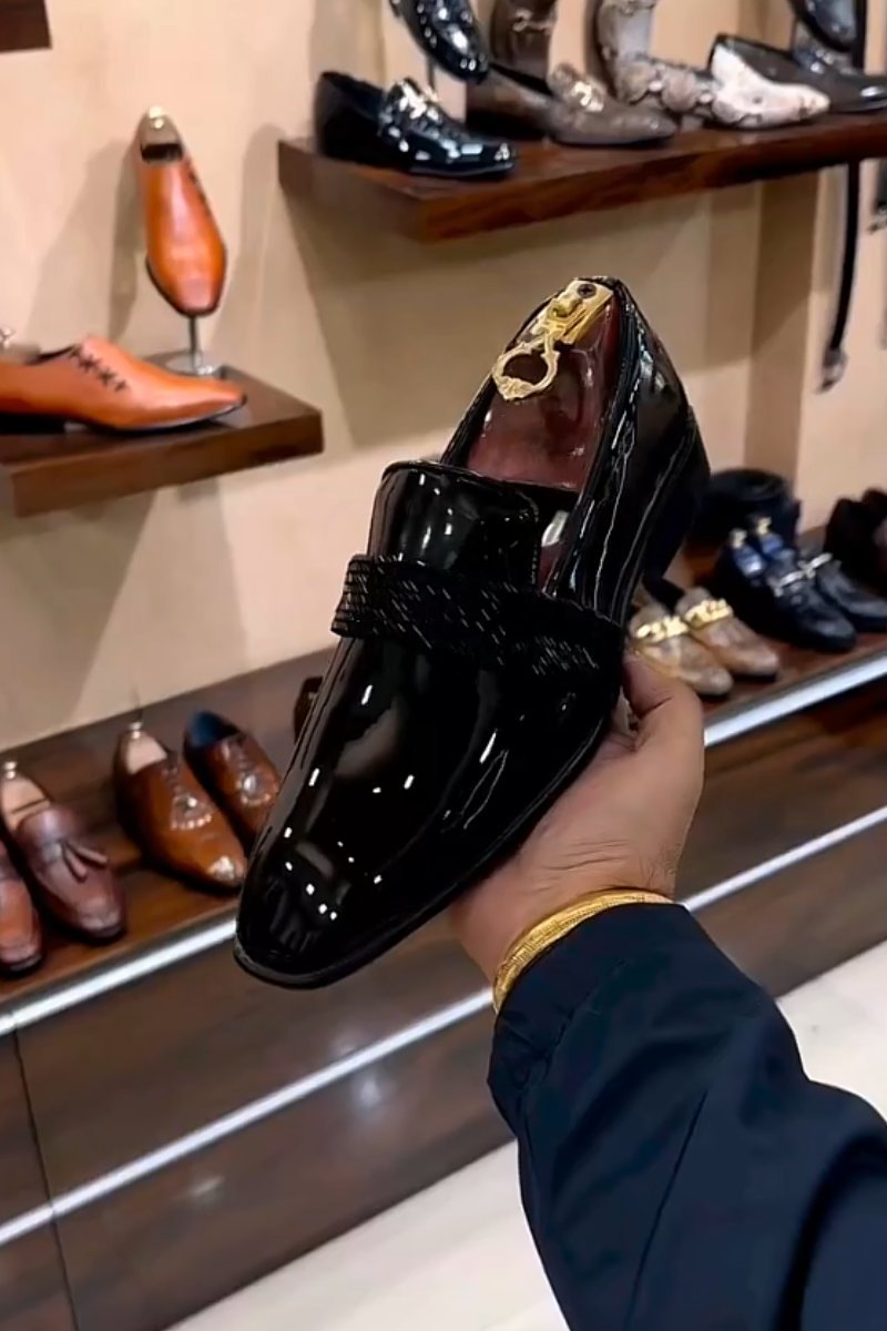 Trendy shiny diamond men's leather shoes