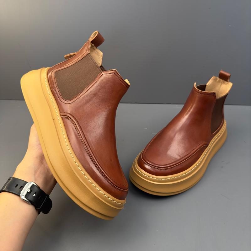Men's New Thick-Soled Solid Color Casual Slip-On Retro Boots