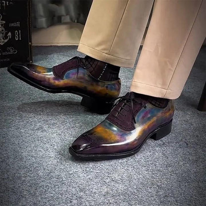 Galaxy Calfskin Fiddle Back Handmade Goodyear Polished Oxford Business Shoes