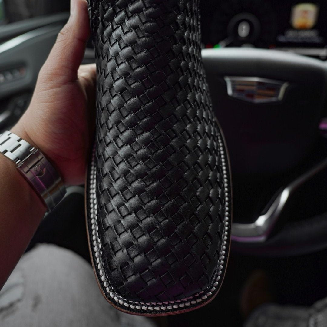 Hand-Woven Cowhide Cowboy Boots