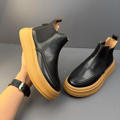 Men's New Thick-Soled Solid Color Casual Slip-On Retro Boots