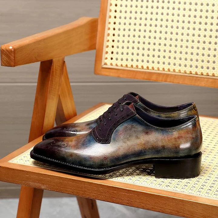 Galaxy Calfskin Fiddle Back Handmade Goodyear Polished Oxford Business Shoes