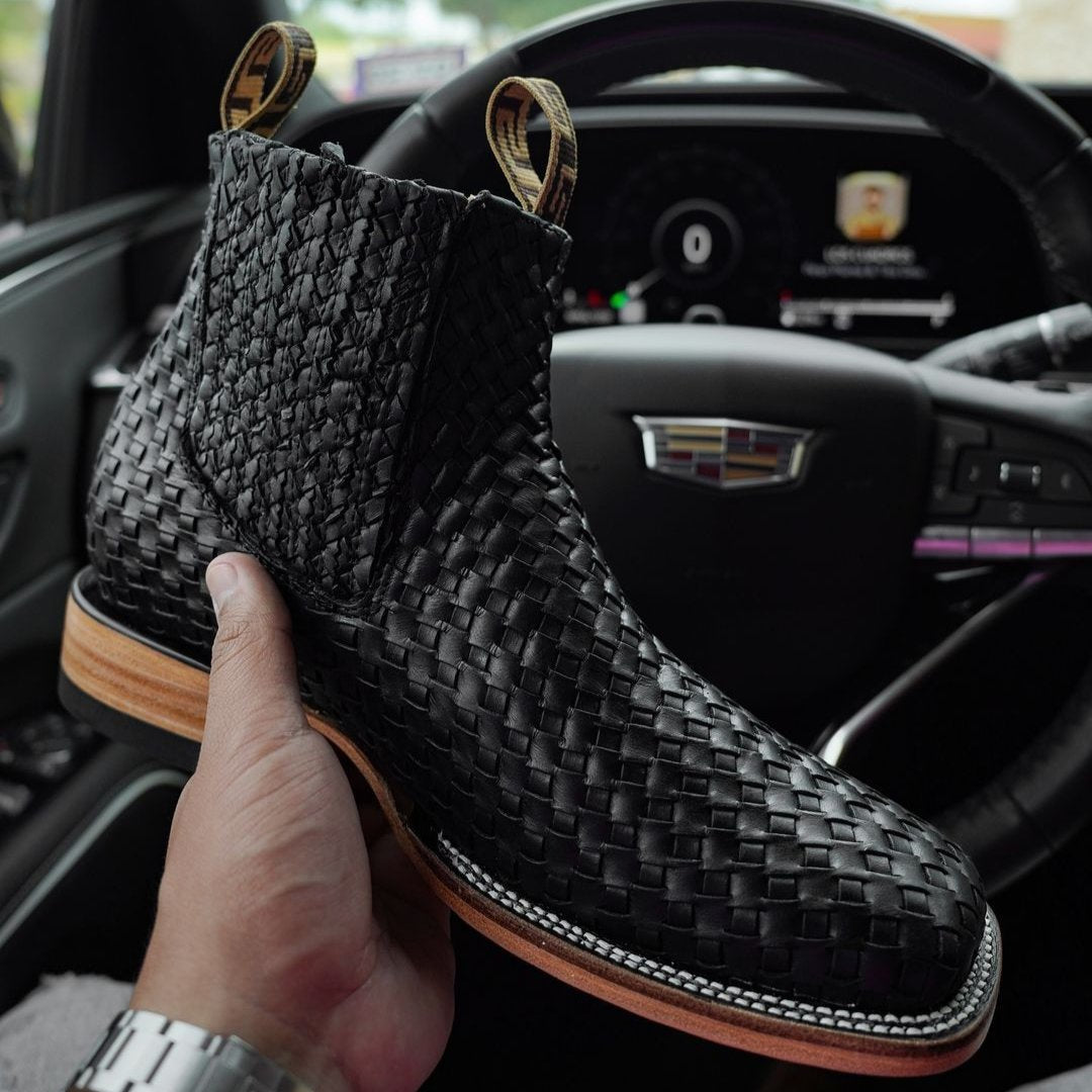 Hand-Woven Cowhide Cowboy Boots