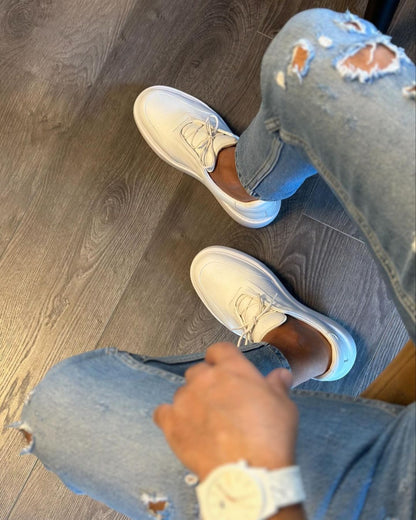 White Lace-Up Casual Sports Shoes