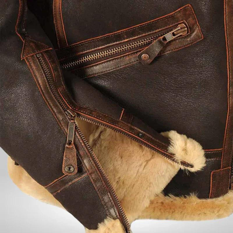 Men's Outdoor Casual Lapel Zip Fleece Thick Leather Jacket